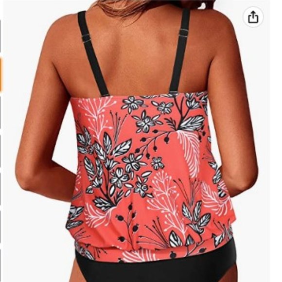 Yonique Two Piece Blouson Tankini Swimsuits for Women NWT size M - Picture 2 of 14